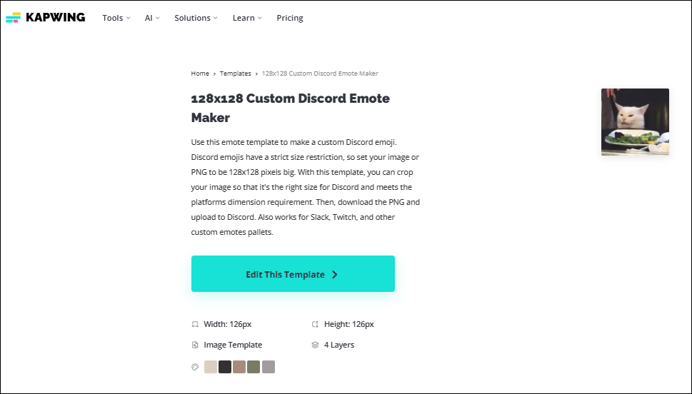 Go to the Kapwing’s Discord emote generator website
