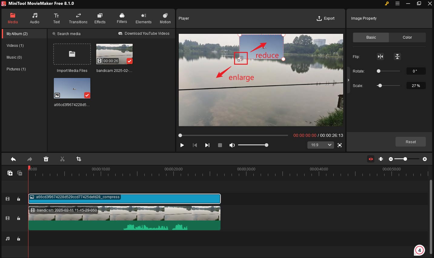 Change the size of the image in MiniTool MovieMaker