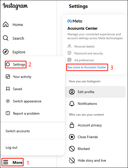 Click the See more in Accounts Center option