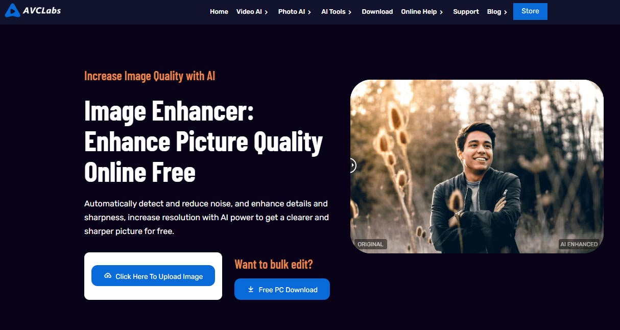 The interface of AVCLabs Online Image Enhancer