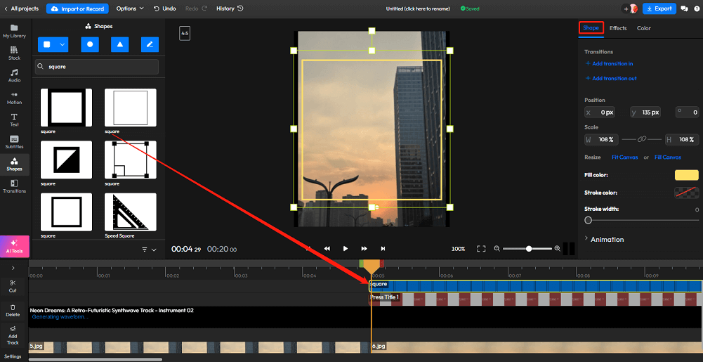 Add and edit the shape overlay in Flixier