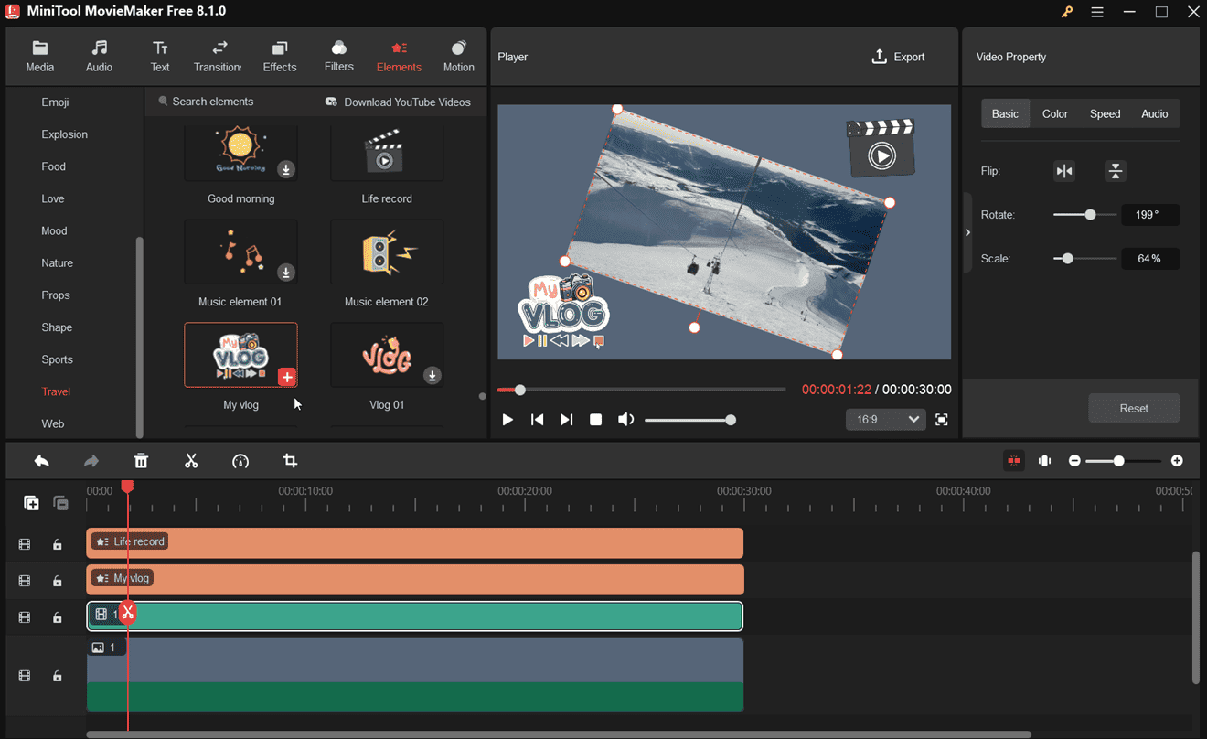 Add stickers or a background for the video in MiniTool MovieMaker