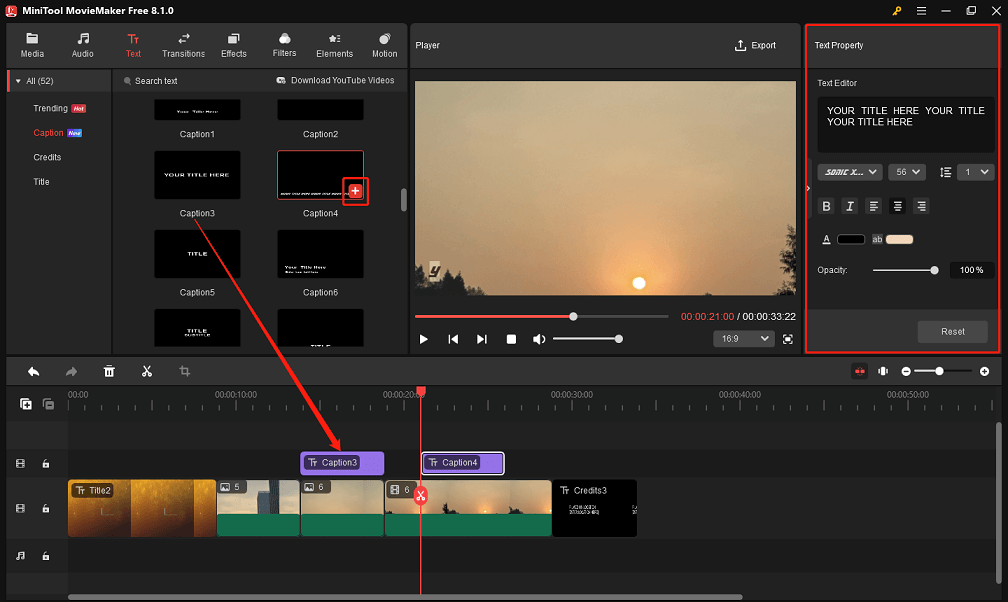 Add and edit text for your project in MiniTool MovieMaker