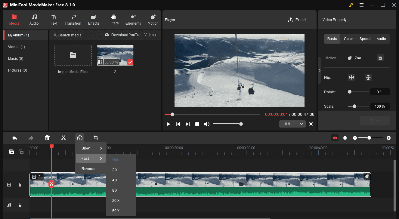 Speed up the video in MiniTool MovieMaker