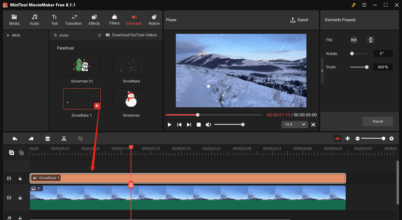 Add snowflakes to your photo with MiniTool MovieMaker