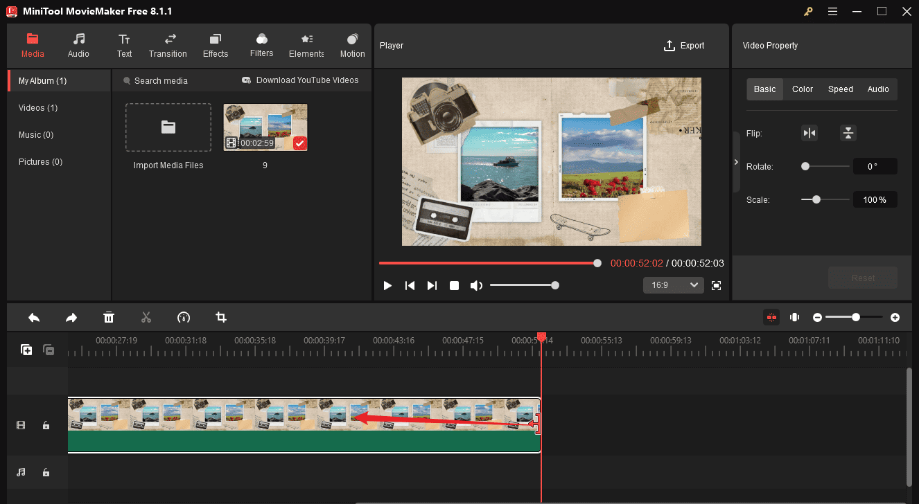 Trim a video in MiniTool MovieMaker