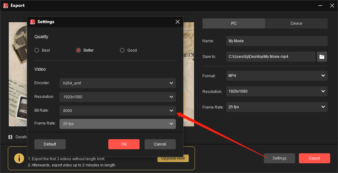 Adjust video parameters in MiniTool MovieMaker