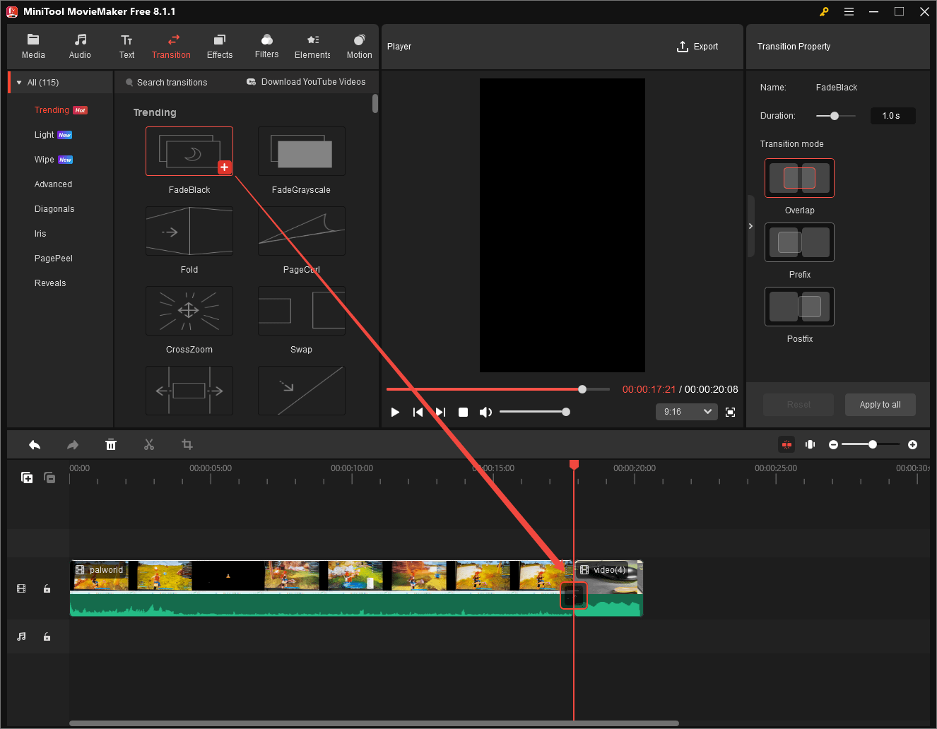 Ajouter des transitions dans MiniTool MovieMaker