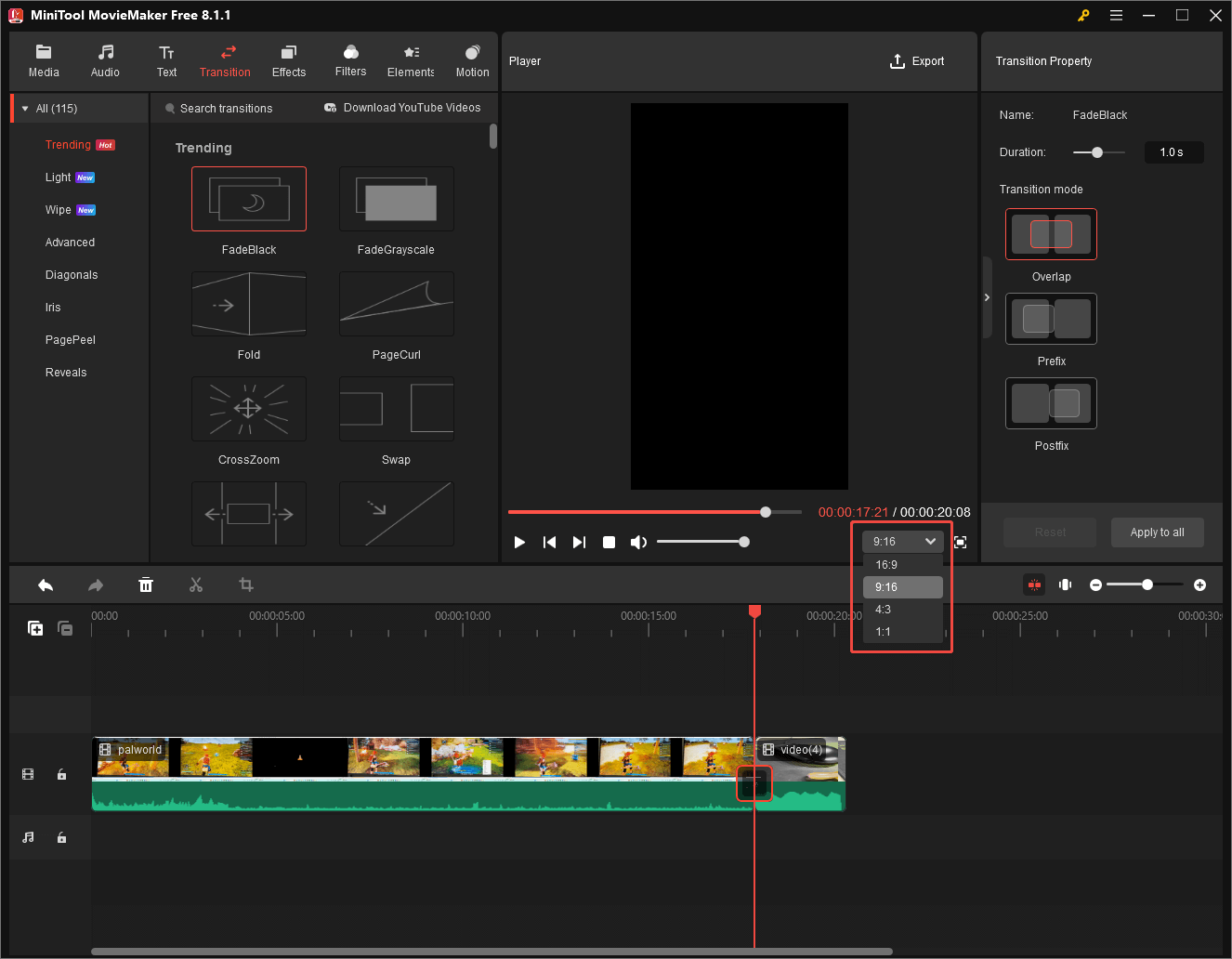 Modifier le format d'image de la vidéo dans MiniTool MovieMaker