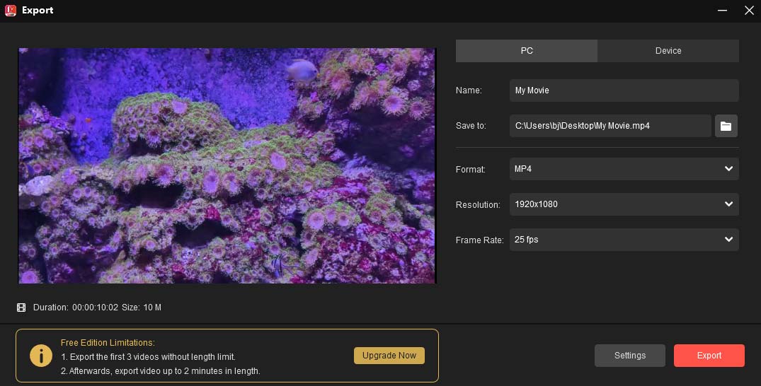 Exportar vídeo desde MiniTool MovieMaker