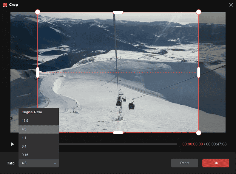 Choose a ratio to crop the video in MiniTool MovieMaker