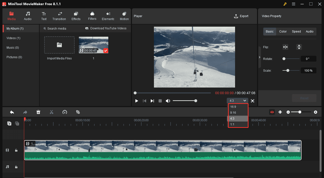 Change the video aspect ratio in MiniTool MovieMaker