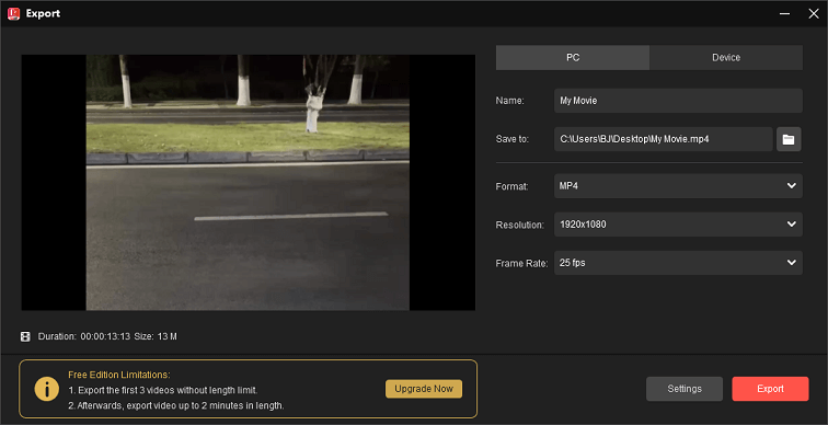 Export the edited dash cam video from MiniTool MovieMaker