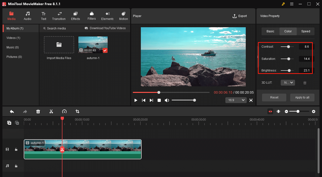 Brighten a video in MiniTool MovieMaker