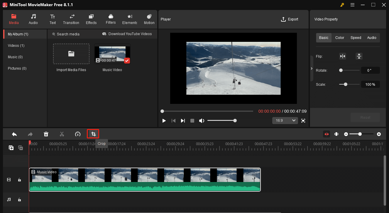 Click the Crop icon to crop video in MiniTool MovieMaker