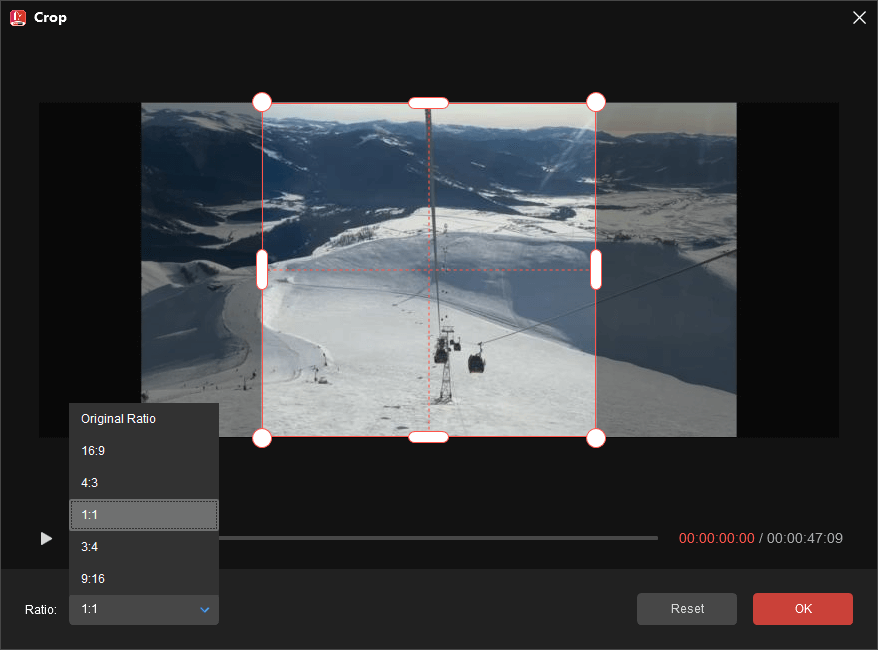 Select a ratio and crop the video in MiniTool MovieMaker