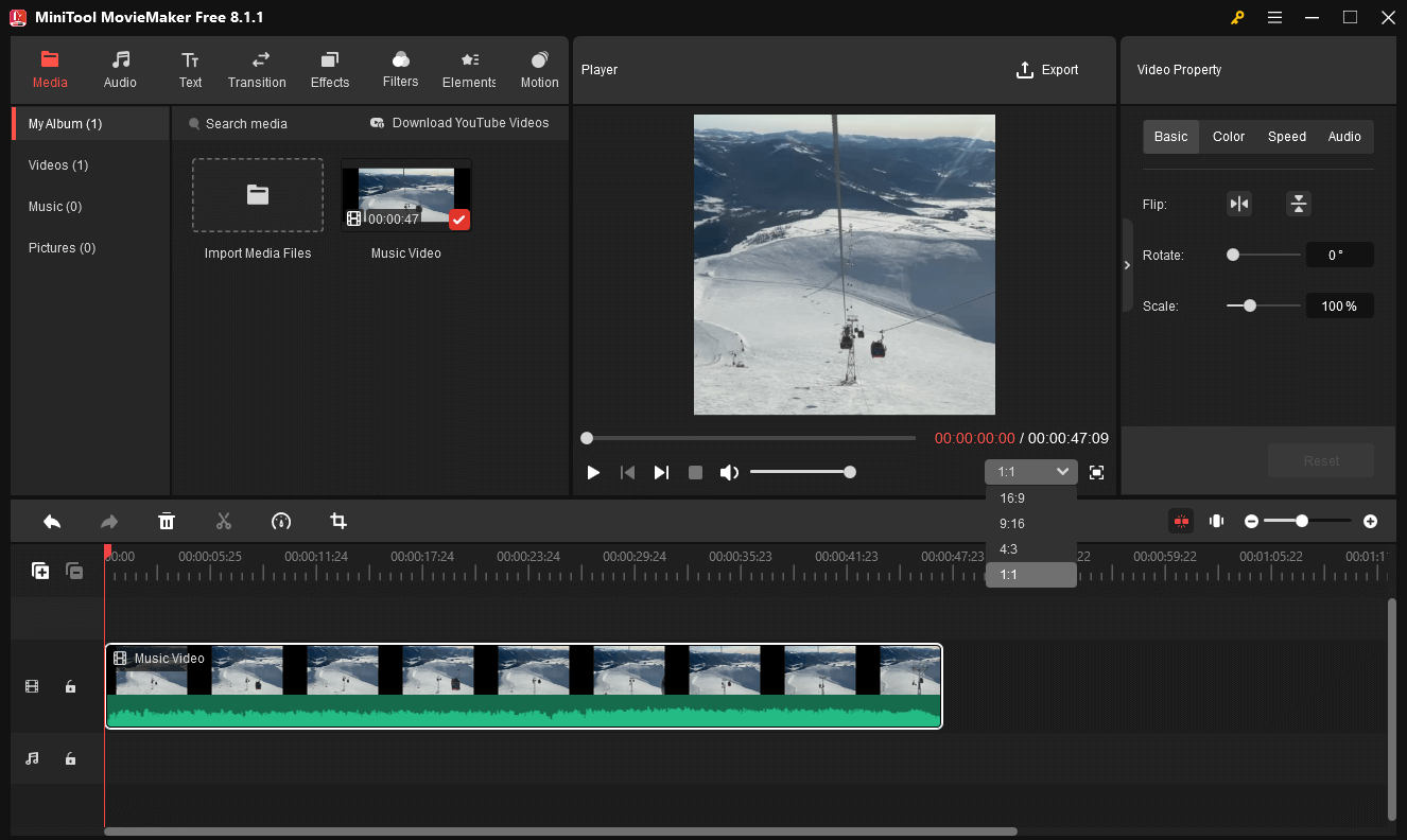 Change the video aspect ratio in MiniTool MovieMaker