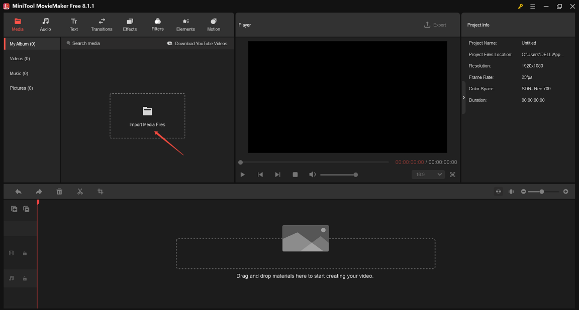 Click Import Media Files to import roast-related videos and photos into MiniTool MovieMaker