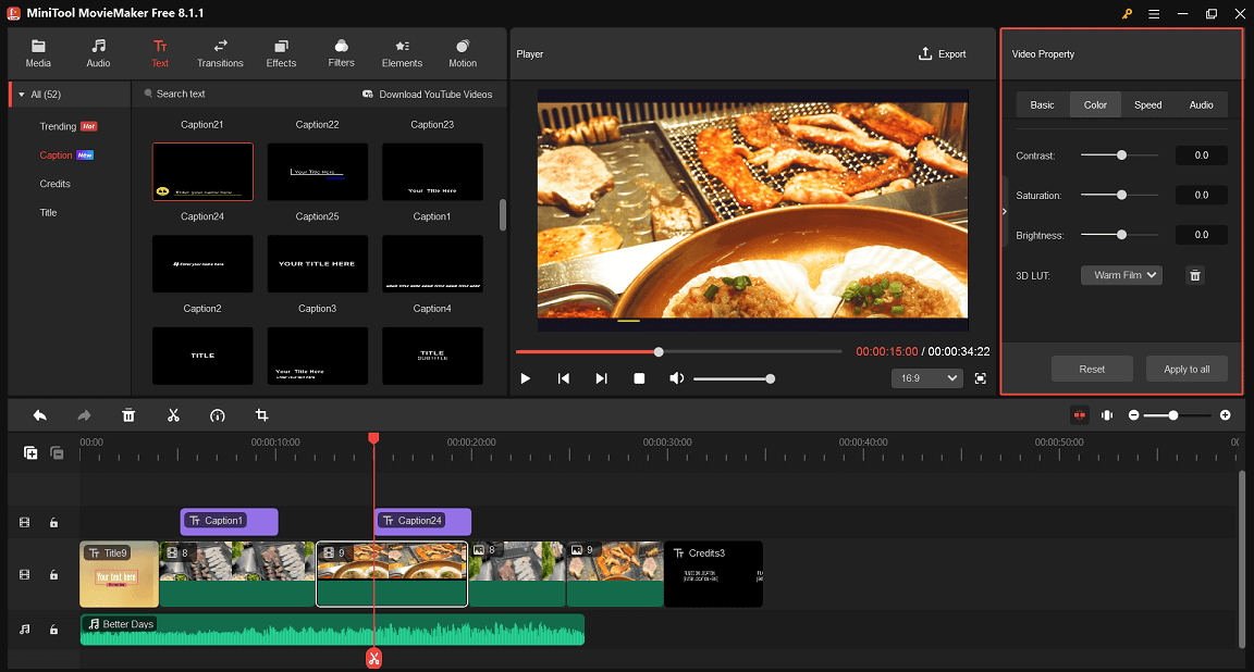 Make other edits to the roast video in MiniTool MovieMaker