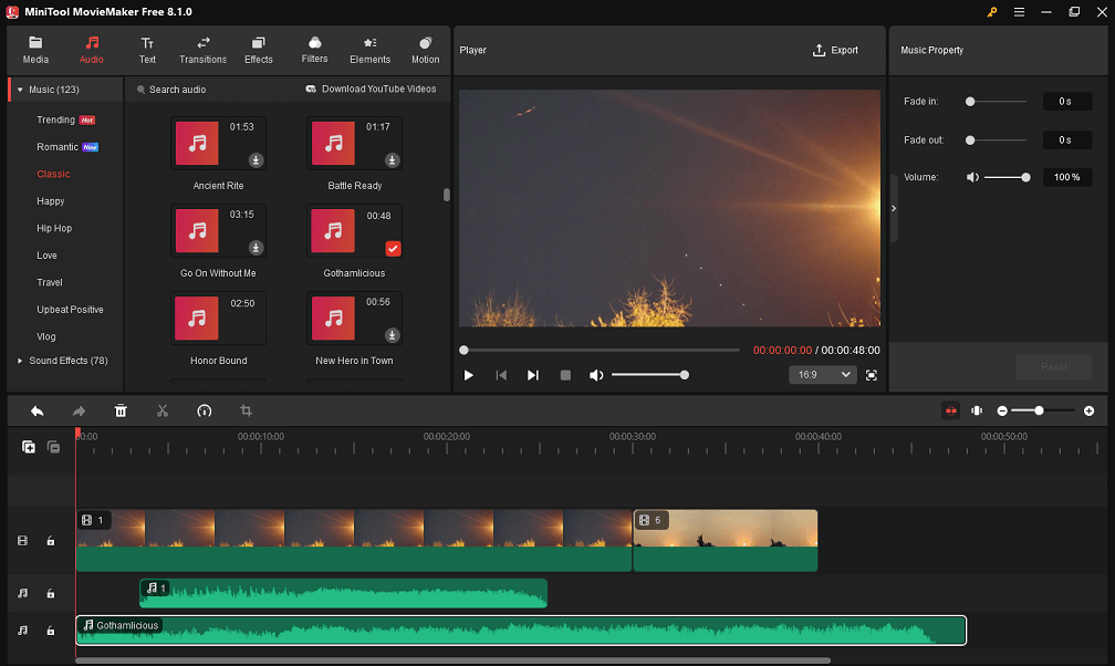 Sync video segments with music in MiniTool MovieMaker