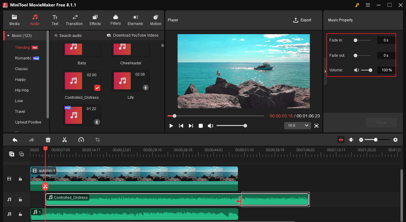 MiniTool MovieMakerで音楽を編集