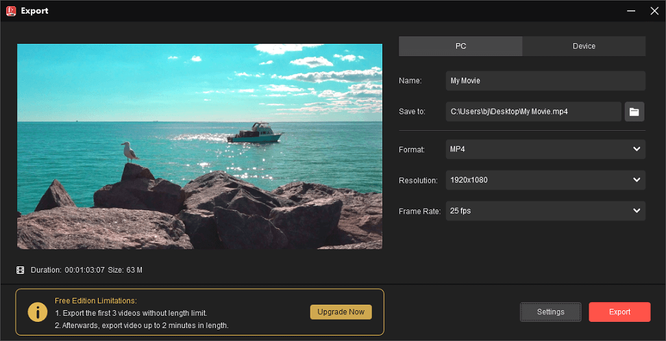 MiniTool MovieMakerから音楽を追加した動画をエクスポート