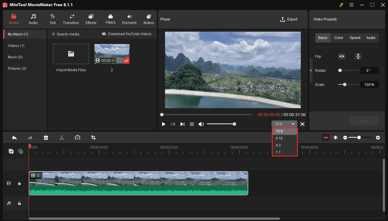 Modifier le rapport hauteur/largeur de la vidéo lors du montage dans MiniTool MovieMaker