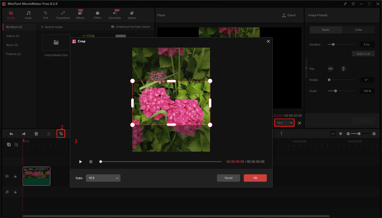 Crop the image in MiniTool MovieMaker