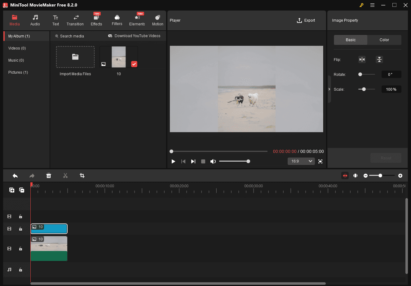 Add a background to the vertical photo to make it horizontal in MiniTool MovieMaker