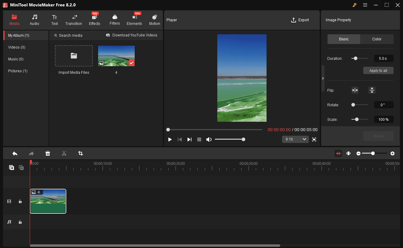 Make a horizontal photo vertical in MiniTool MovieMaker