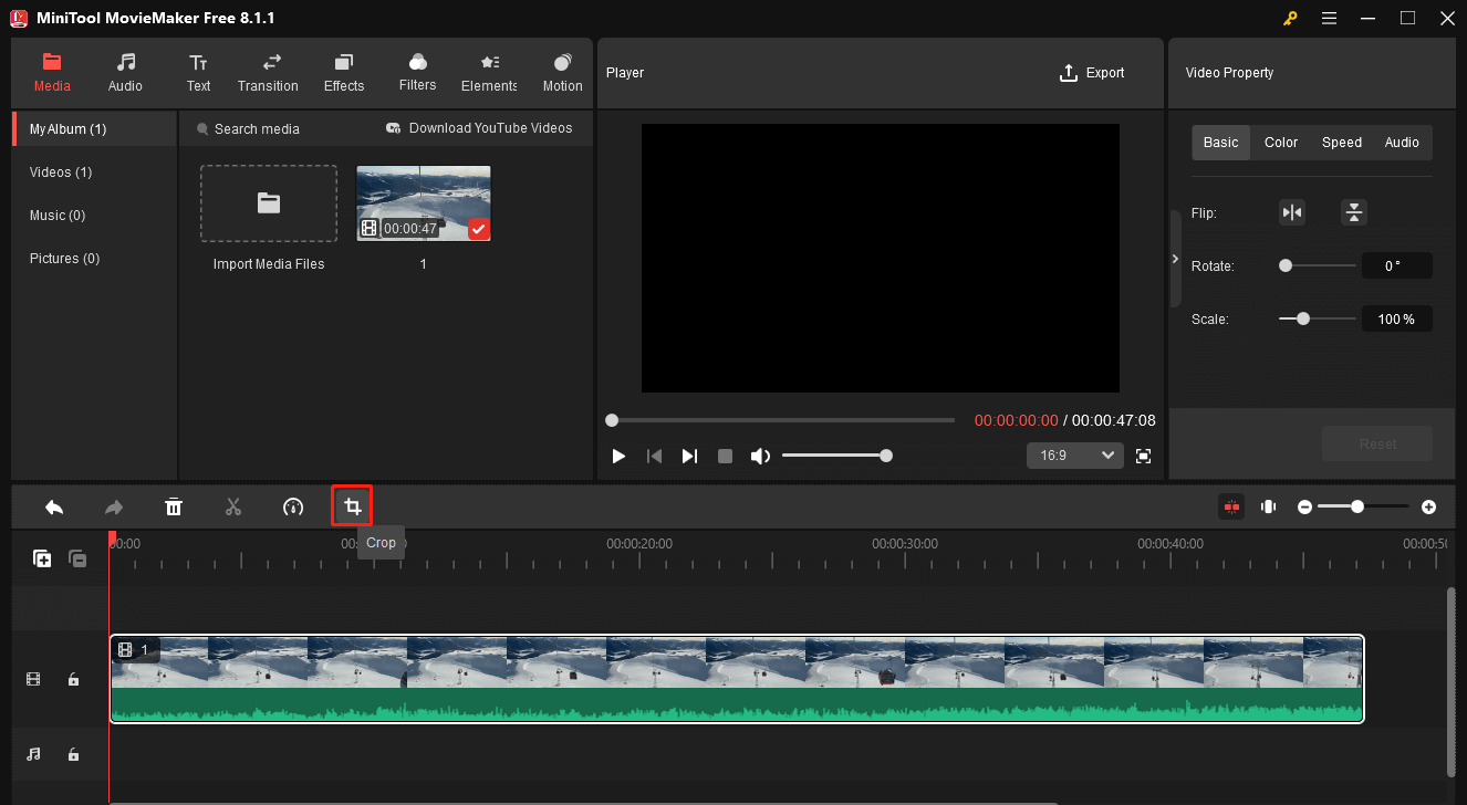 MiniTool MovieMakerで「Crop」アイコンをクリック