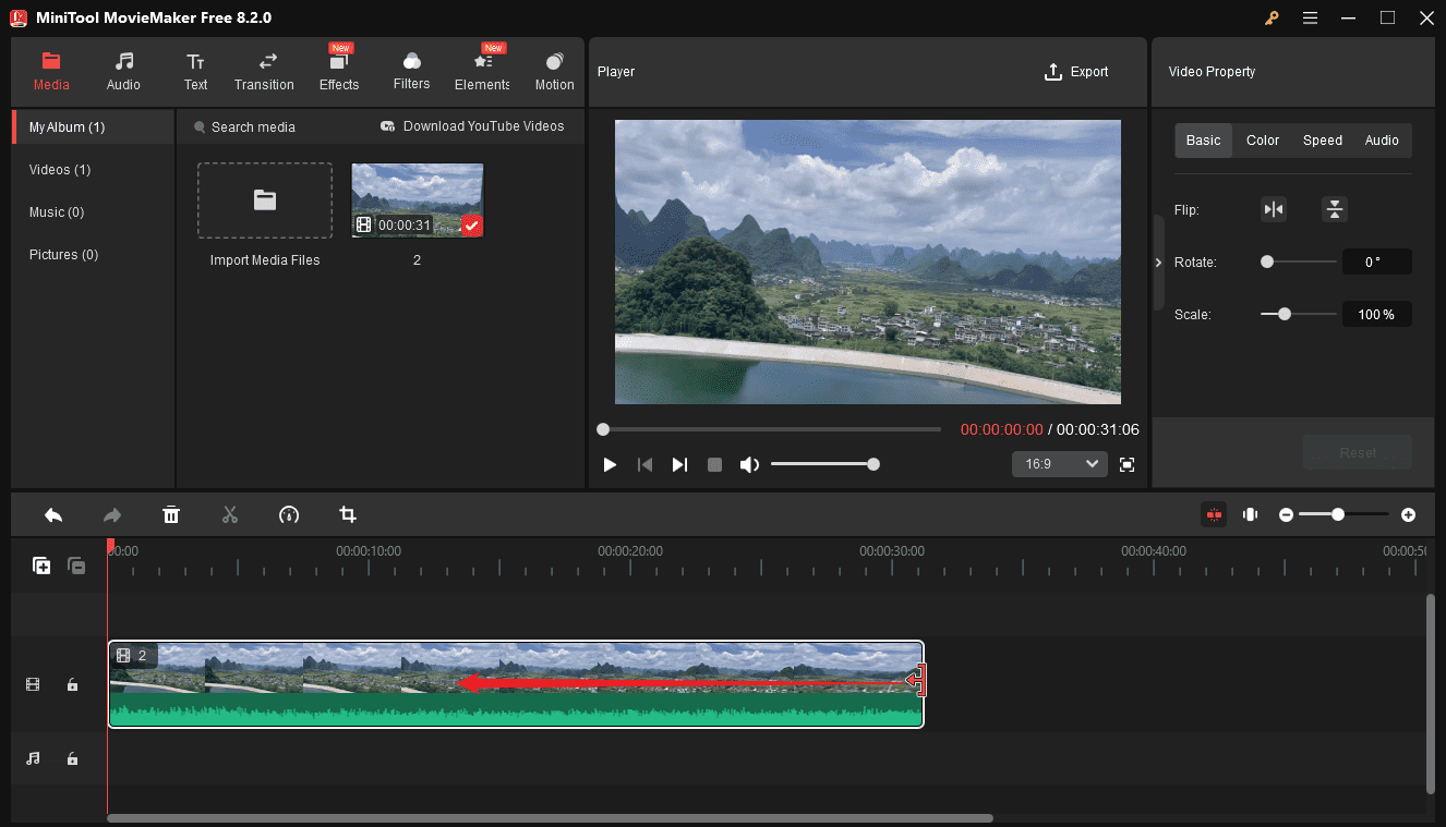 Trim the FLV file in MiniTool MovieMaker