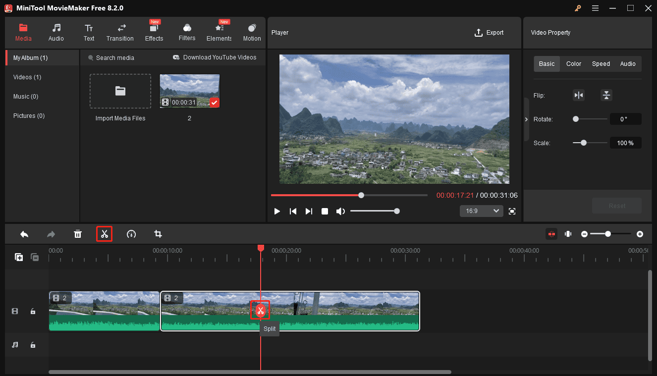 Split the FLV file in MiniTool MovieMaker