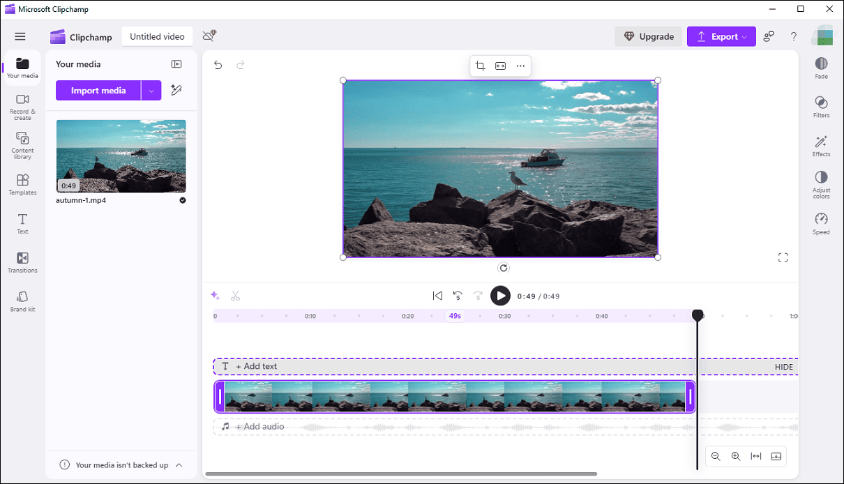 Editing page of Microsoft Clipchamp