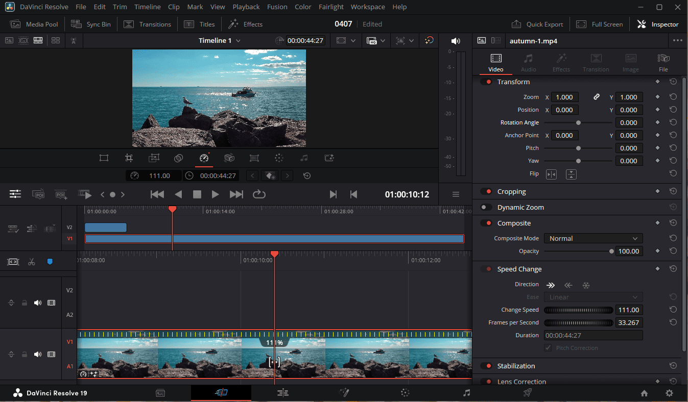 The Cut page of DaVinci Resolve