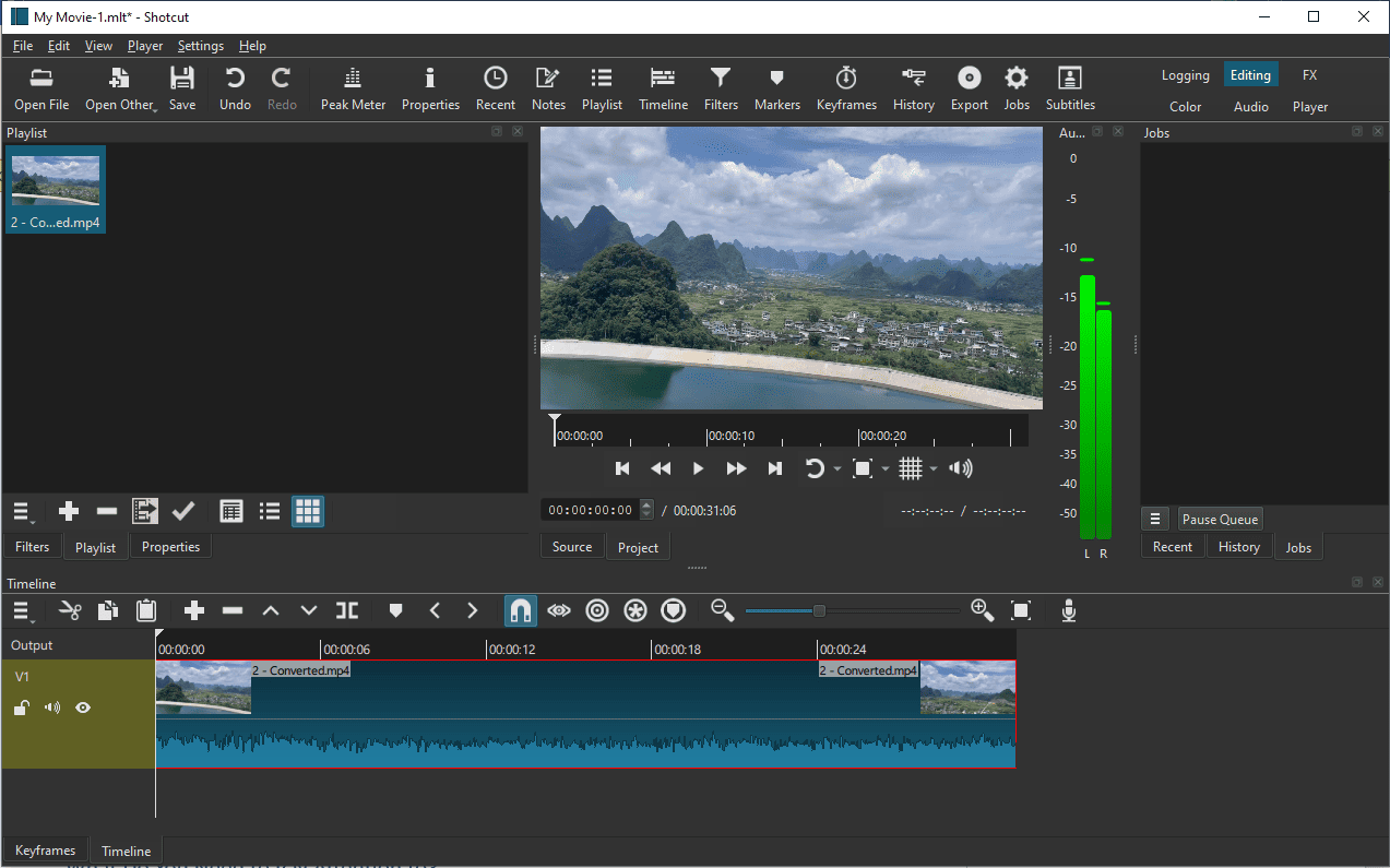 Main UI of the Shotcut video editor