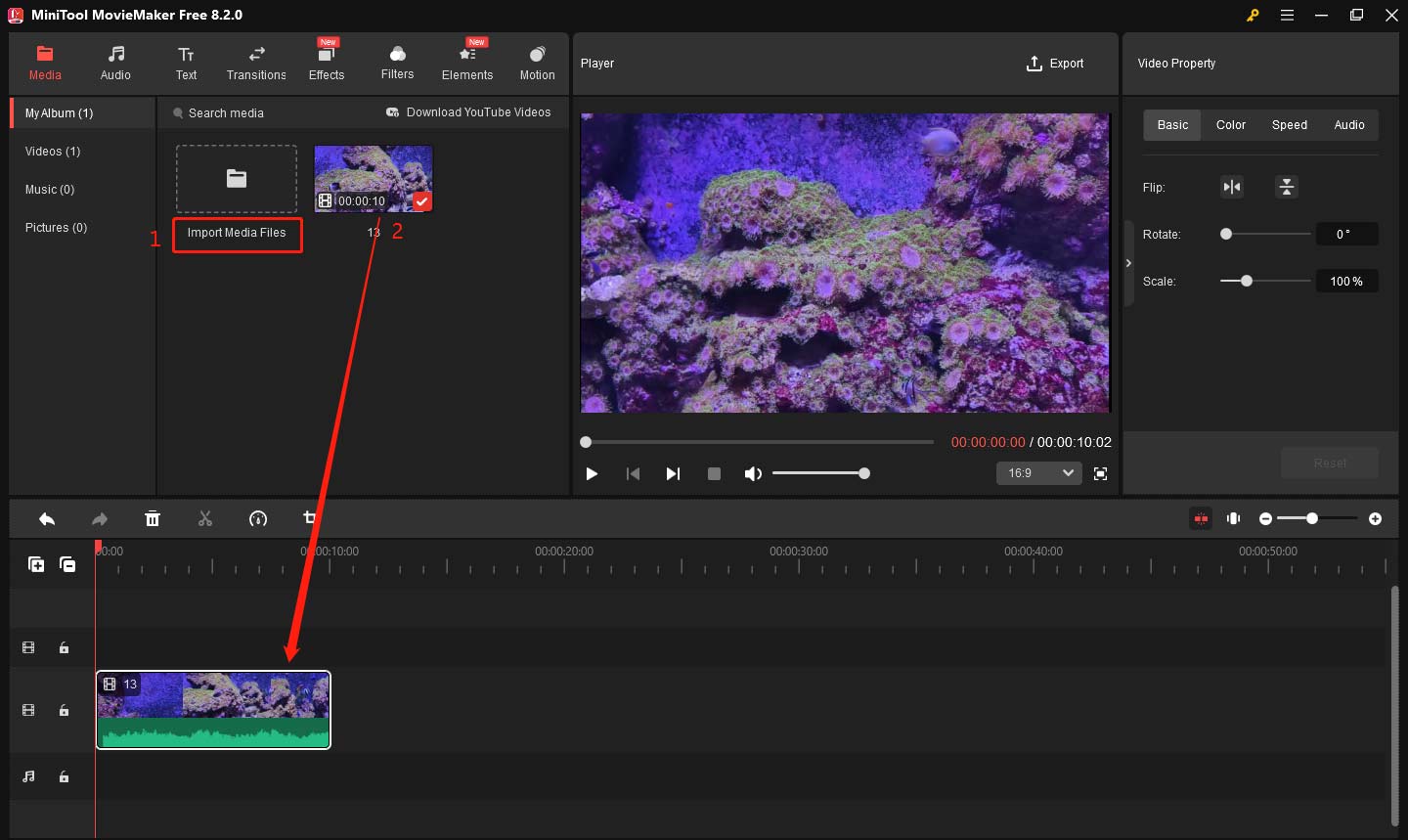Import video and add it to the timeline in MiniTool MovieMaker