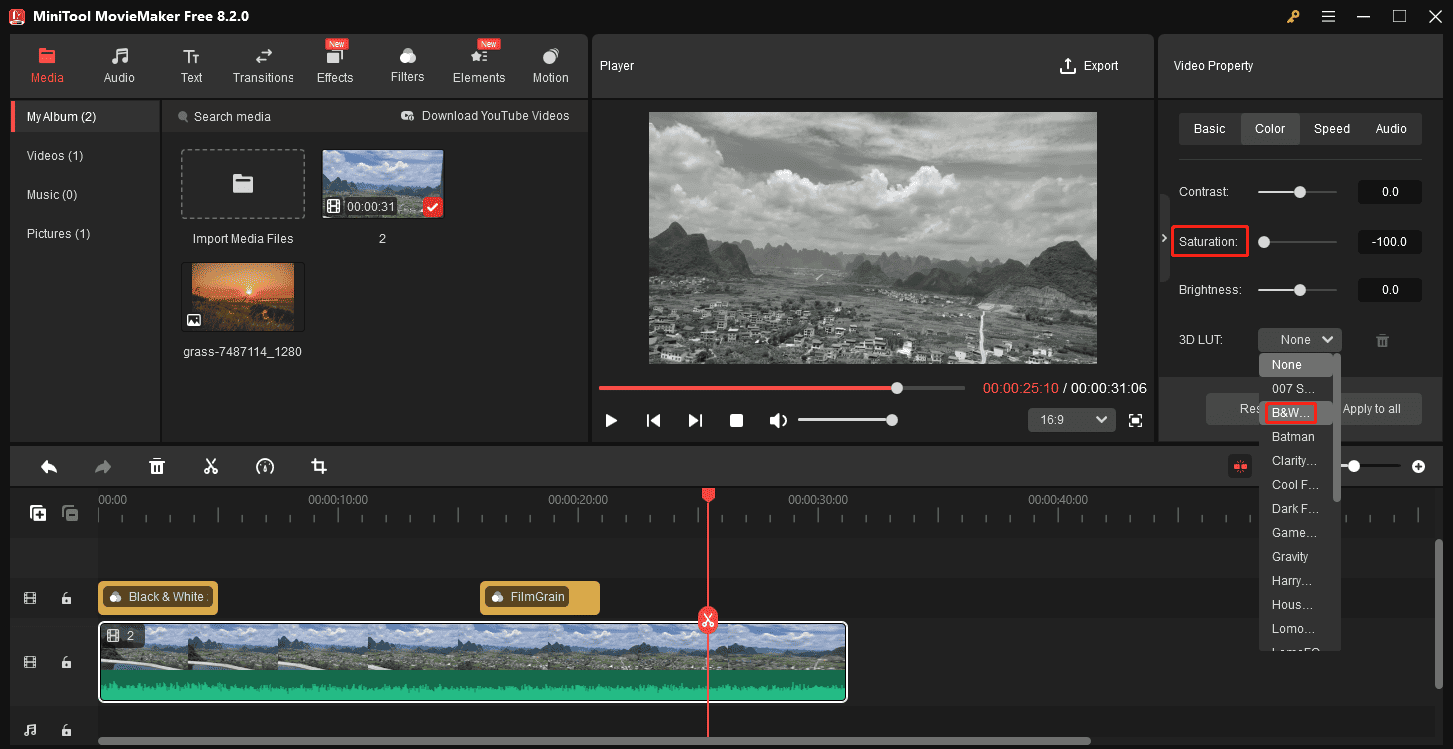 Make a video black and white in MiniTool MovieMaker