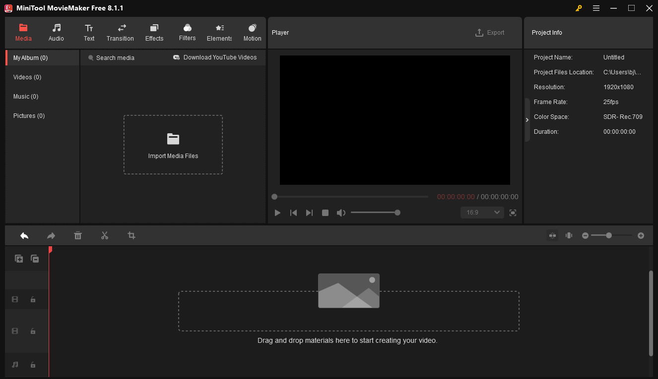 Click the Import Media Files button to import video