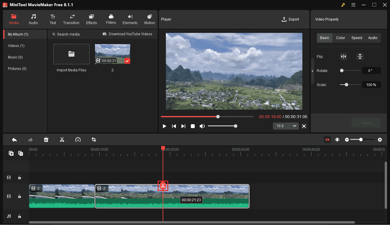 Click the Split icon to split the video in MiniTool MovieMaker