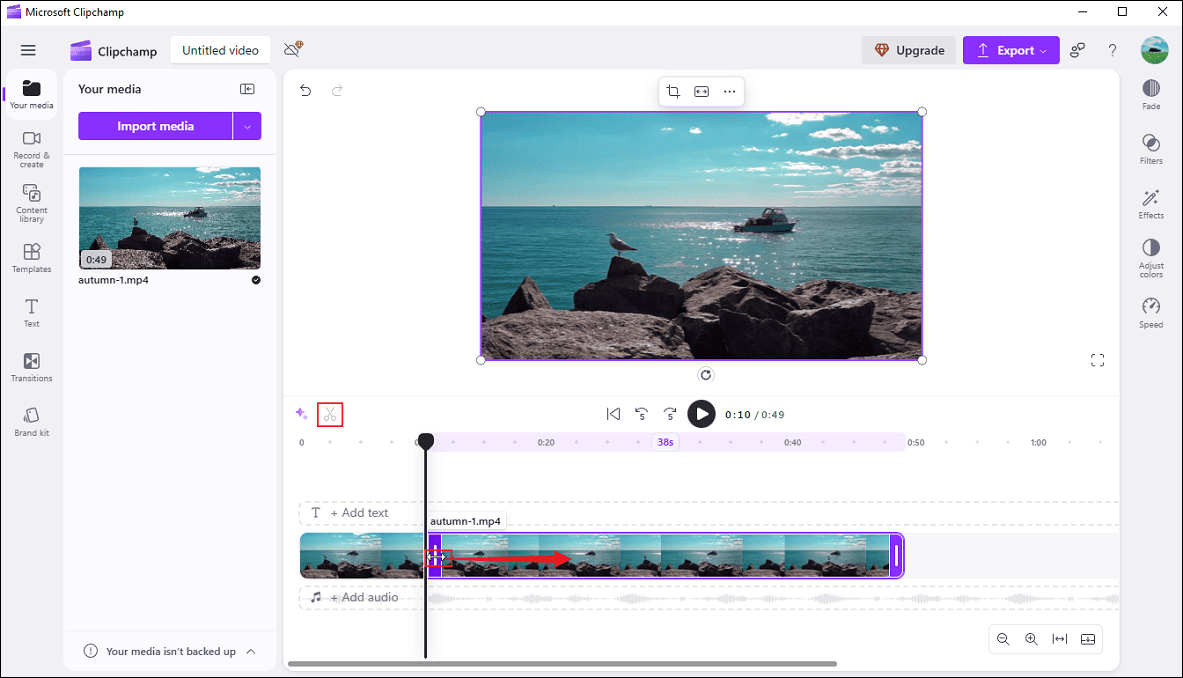 Cut the middle part of a video in Microsoft Clipchamp