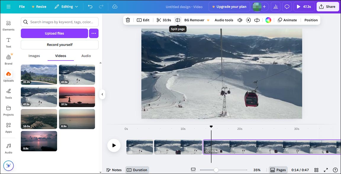 Separate the middle part from the video in Canva