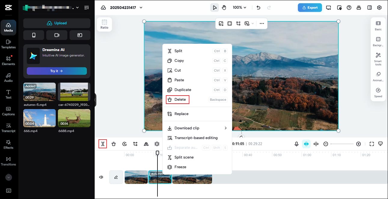Cut the middle part of a video with CapCut online video editor