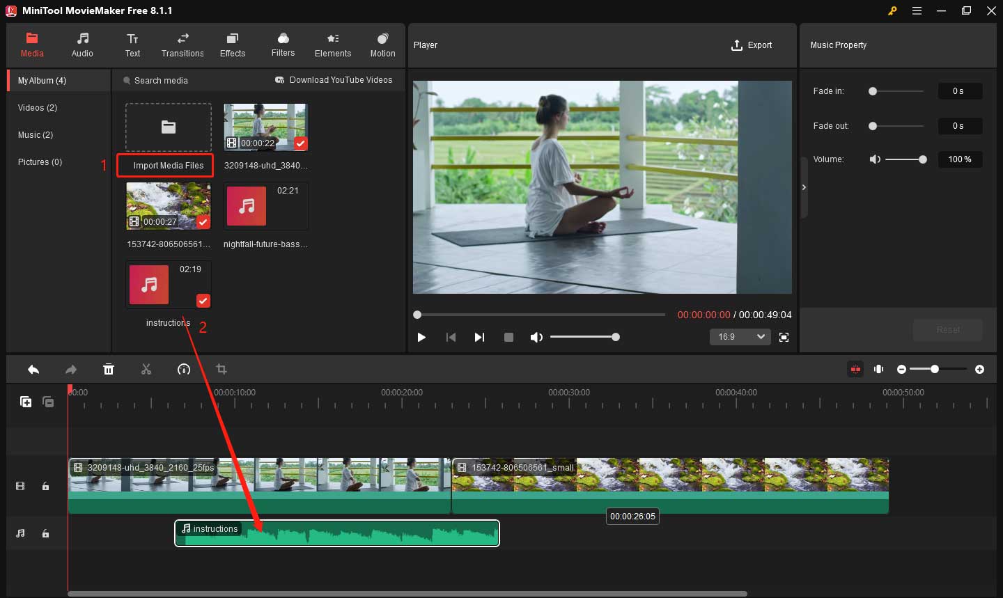 MiniTool MovieMakerでボイスオーバーファイルを追加