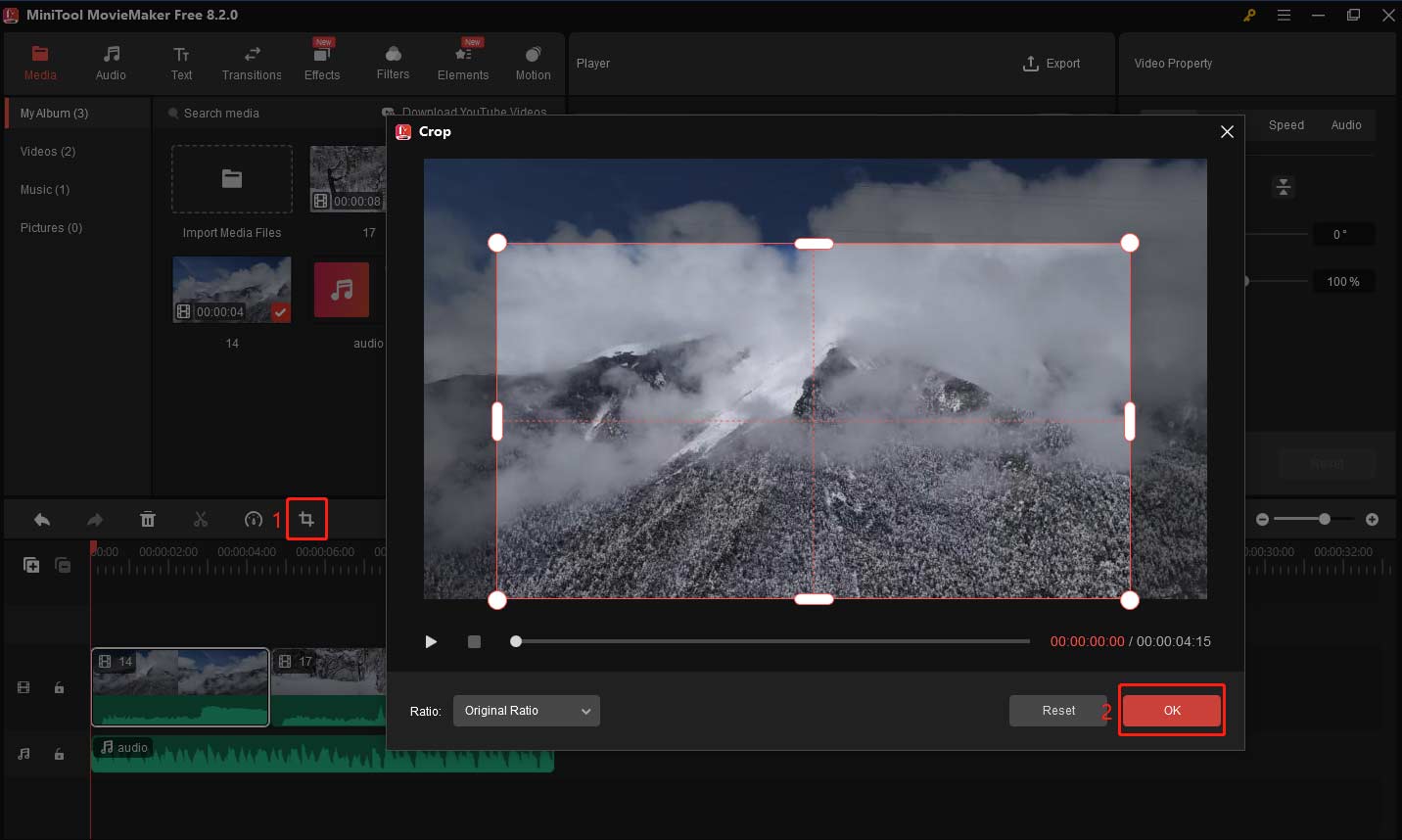 Crop the clip to focus on a certain part in MiniTool MovieMaker
