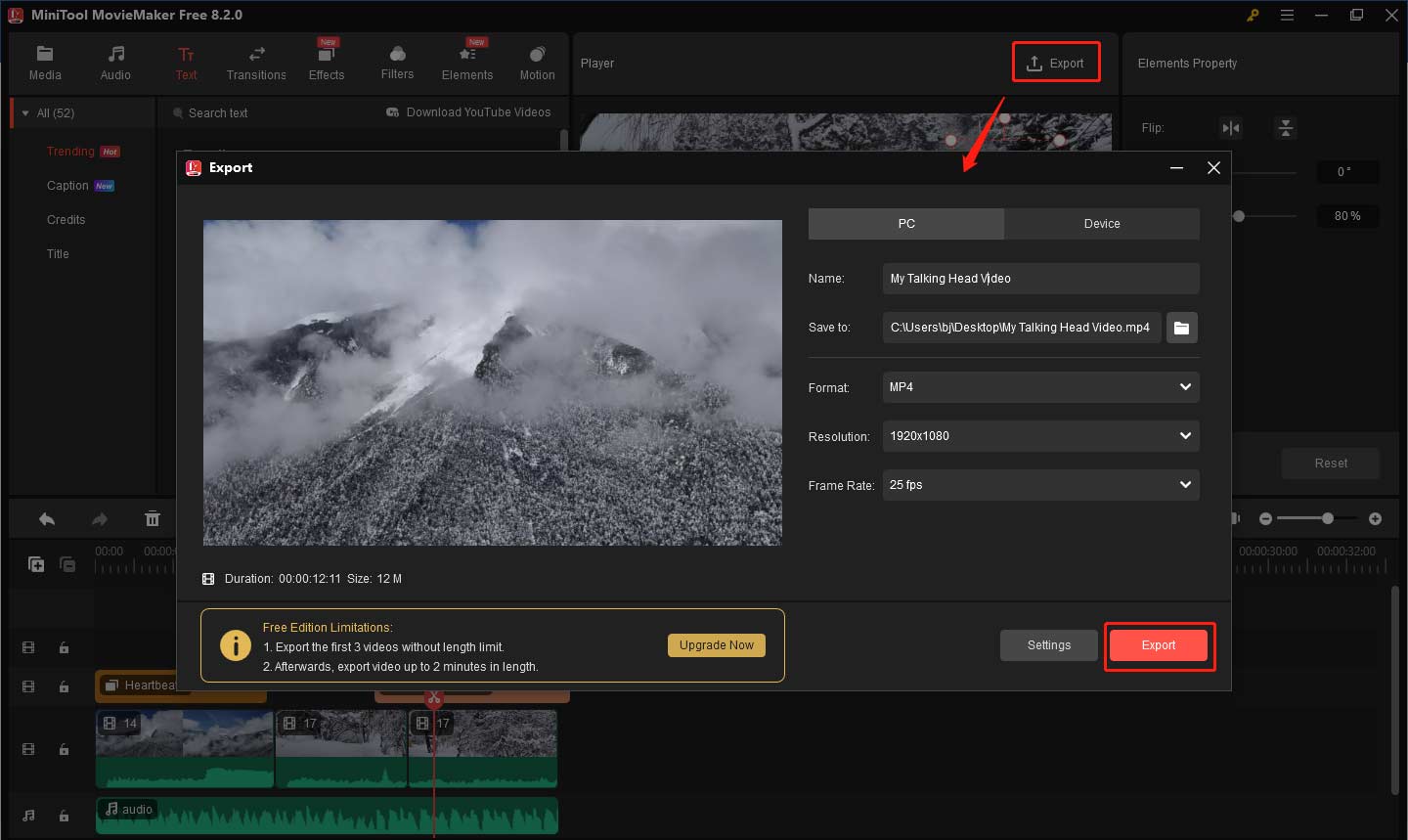 Export video from MiniTool MovieMaker