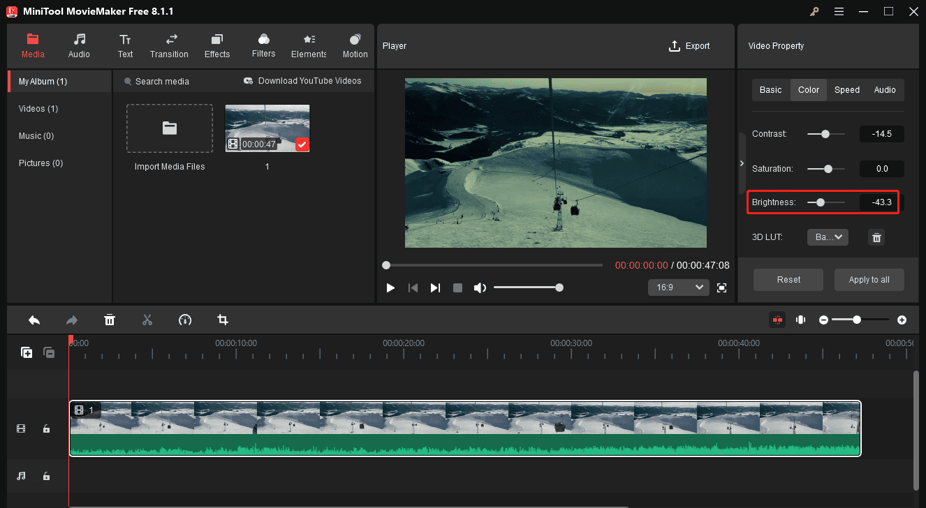 Make a video look darker in MiniTool MovieMaker