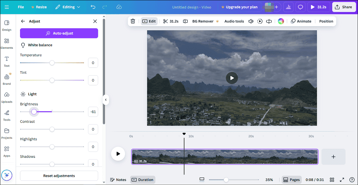 Make a video darker in Canva