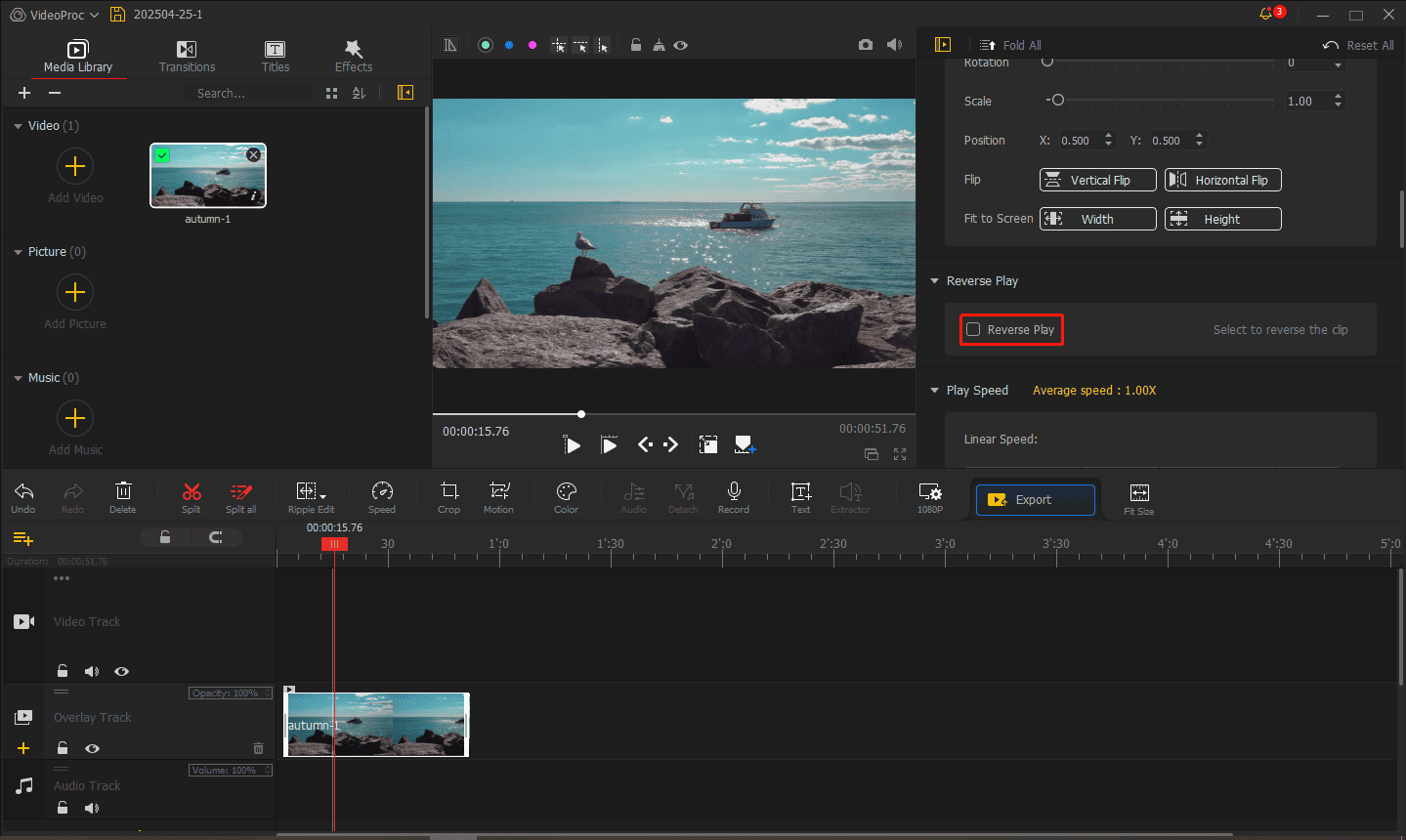 Reverse MKV files using VideoProc Vlogger