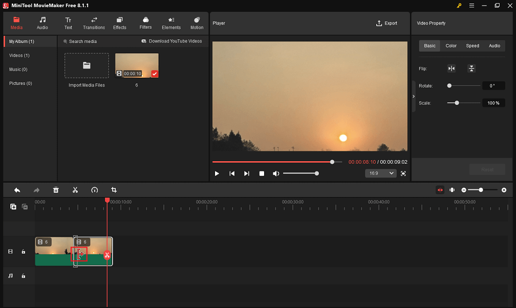 Trim the video to make it smaller in MiniTool MovieMaker